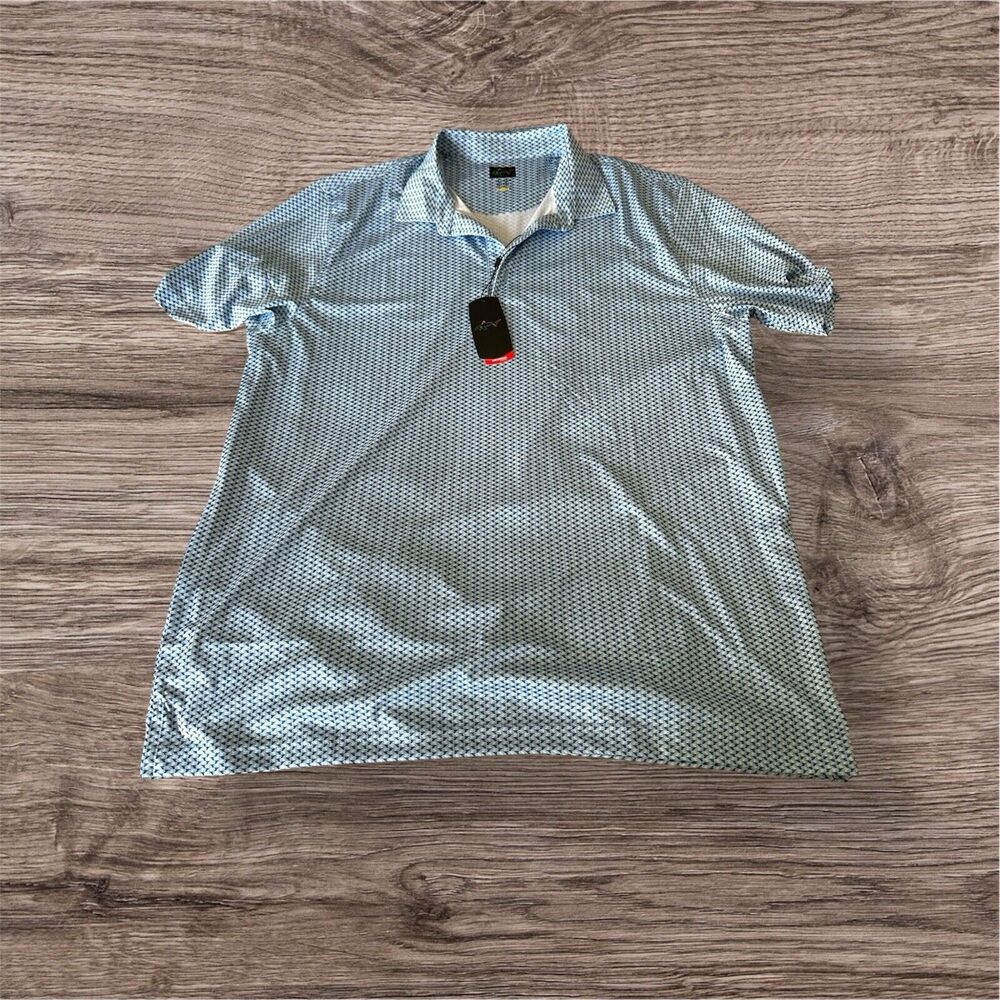 NWT Greg Norman Play Dry Men’s Size Xxl Polo Golf Shirt Blue Geomtric Perfomance